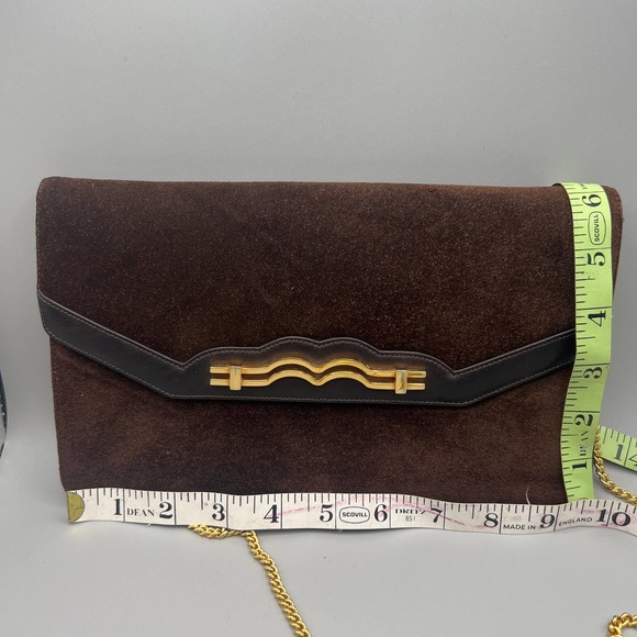 Vintage Susan Gail Brown Suede Leather Convertible Chain Strap Clutch Purse - Picture 9 of 9